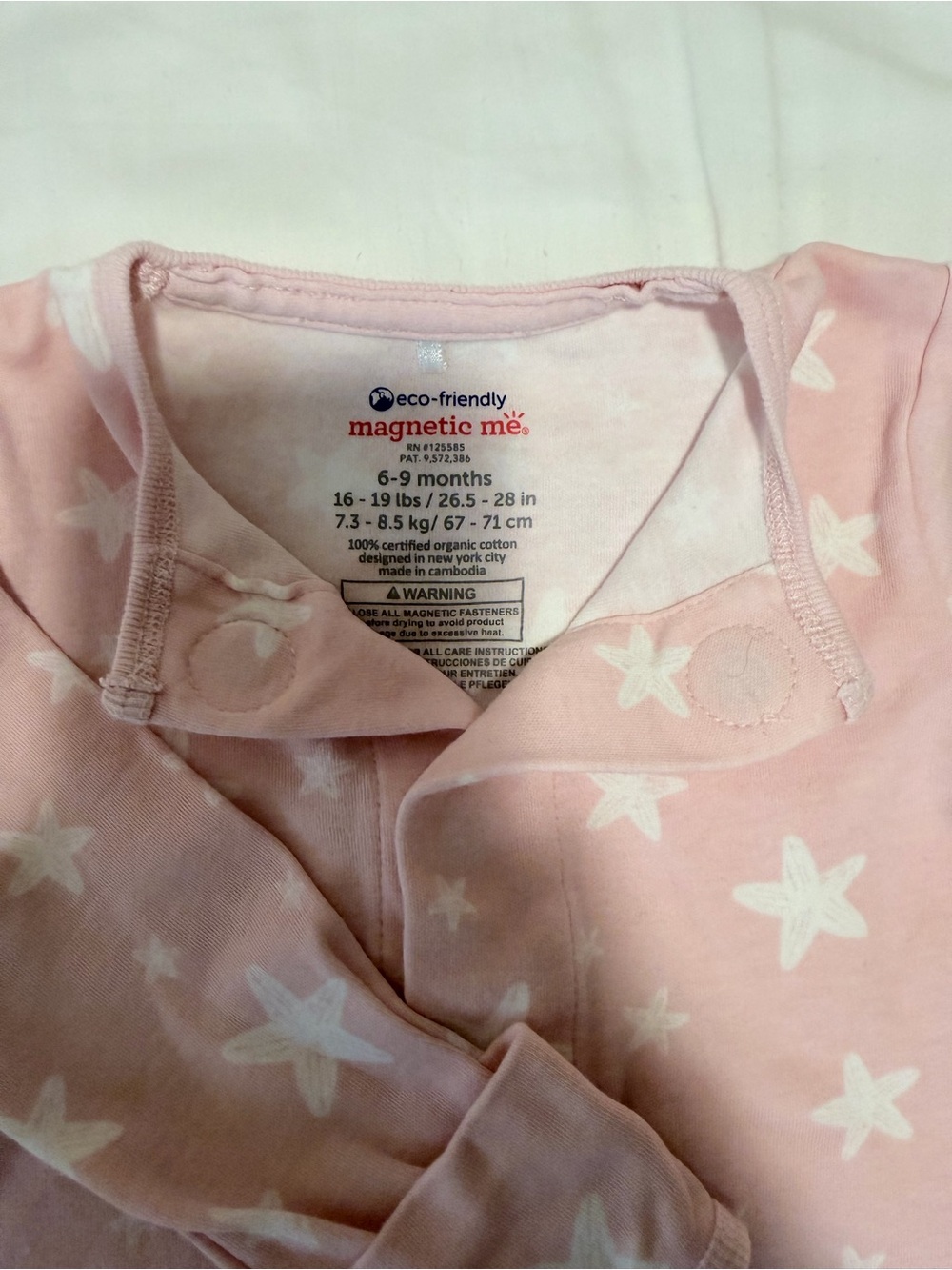 Magnetic Me Pink Star Organic Cotton Sleep Sack - small hole on side